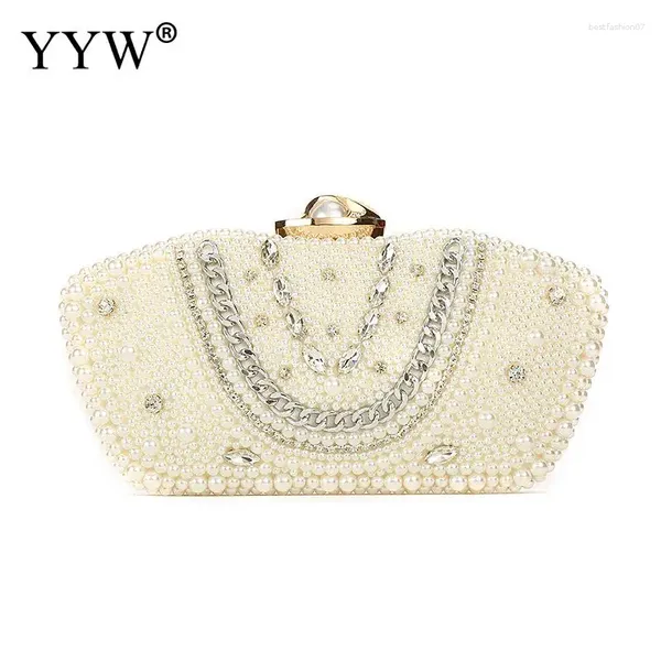 Abendtaschen Luxuskristall Clutch Bag Lady Elegante Hochzeitsbalken Frauen weiße Perlen Perlen Handtasche Party Strasssteine