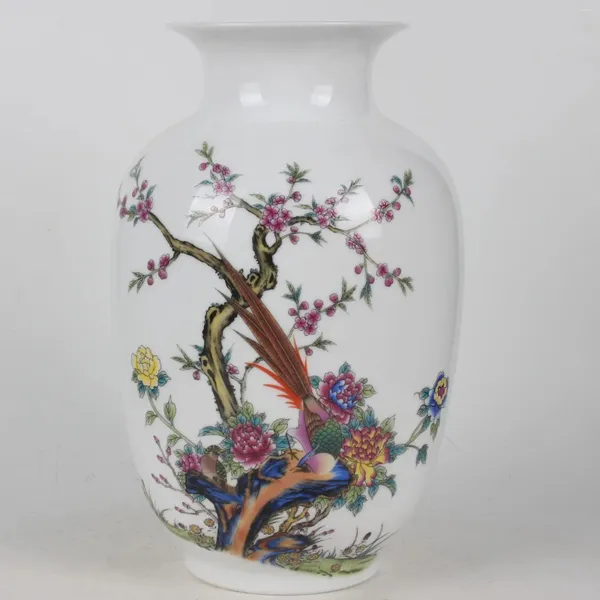 Dekorative Figuren Sammlung chinesischer Volkskeramikvase bemalte Blumen und Vögel Muster Home Dekoration mit Qianlong -Logo