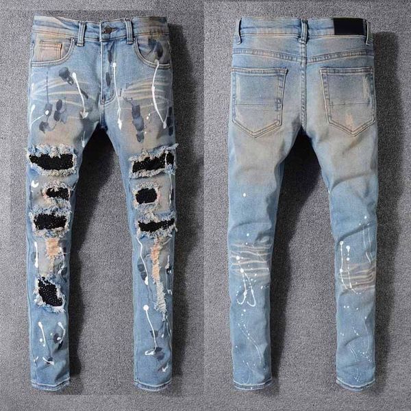 Designer Jeans Herren Am Jeans Purpur Jean Hosen für Männer zerrissen Sticks