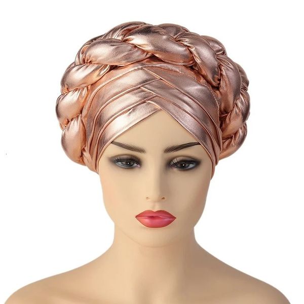 Золото уже сделало головы Turban Aso oke Auto Gele Head Оверт шаблоны тканей шляпы для женщин для женщин Африканский капот 240416
