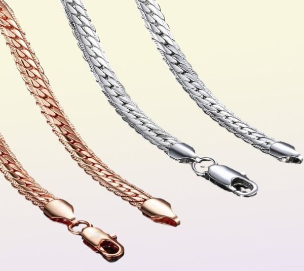 Ketten 6mm Linkkette Halskette gehämmert flacher Bordsteinkubaner roségold Silber Farbe für Frauen Männer Fanshion Schmuck Geschenk GN11112441746