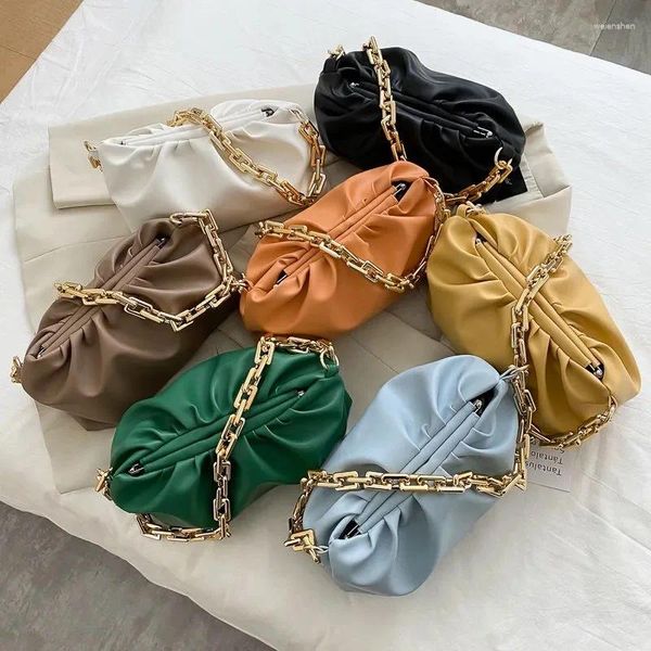 Omuz çantaları kalın zincirler kadınlar için deri moda pu pu çapraz gövde çantası kadın haberci katı flep debriyaj kızlar el tasarım