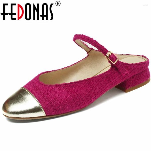 Sandálias Fedonas Brand Design Mulheres bombas de qualidade de couro genuíno sapatos de festa de festa mulher fechada no dedo de verão com conforto casual casual