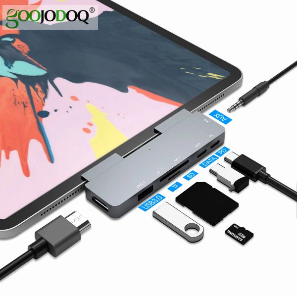 Hubs USB C HUB 60W PD Зарядка для iPad Pro Macbook Air Switch на HDMICAMATIBLE USB 3.0 Adapter Type Phone с разъемом для наушников