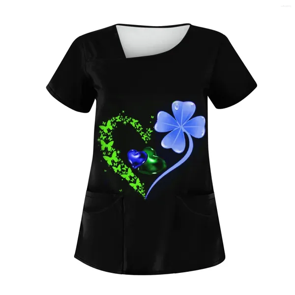 Damen T -Shirts St. Patrick's Day Printed Slant Kragen Doppelpockt Top Protective Workwear Cropped Y2K Tops süßer Panzer