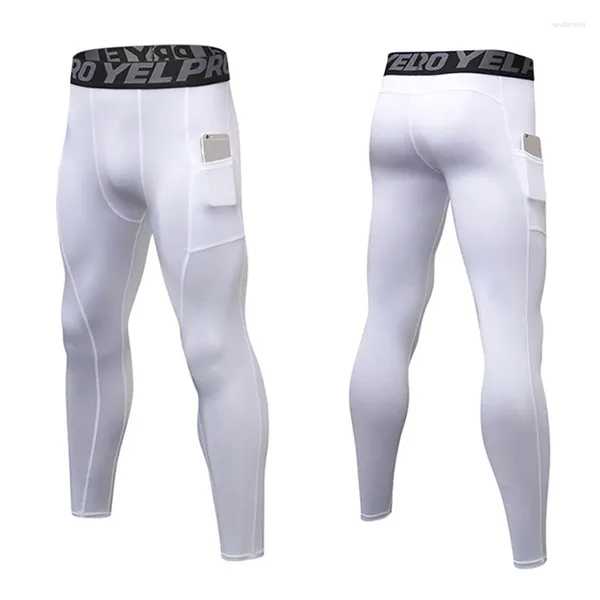 Calça masculina homens compressão treinamento respirável leggings para masculino sólido tight jiu long gym Runking calwear com bolso
