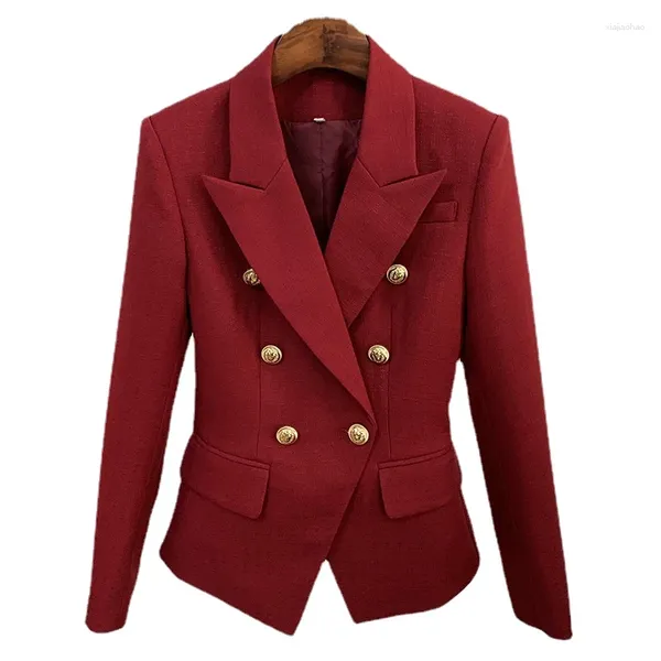 Ternos femininos de alta qualidade Blazer Spring Clothing Trend 2024 em Jackets Ladies Gold Lion Button Slim-Fit Suit