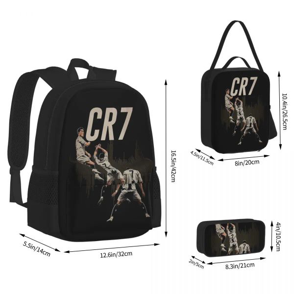 Rucksäcke Cr7 Cristiano Ronaldo Rucksäcke Jungen Mädchen Buchbag Schülern Schultaschen Cartoon Kinder Rucksack Lunchtasche Stift Tasche Throutece Set