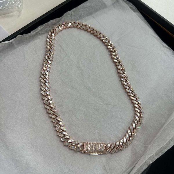 12 mm di gioielli fini personalizzati 925 Sterling Silver Baguette Gold Placed Iced Out Moissanite Miami Cuban Link Chain