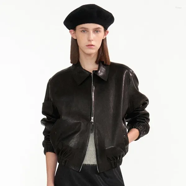 Giacche da donna piccola giacca in pelle cappotto zip 2024 n0 ° autunno scritto donna corta goth y2k abiti da streetwear femmina