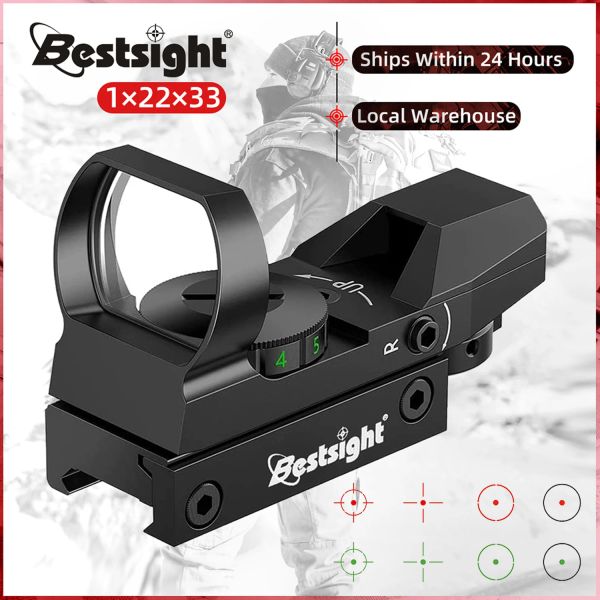 Scopes Bestsight Red Dot Sight Reflex Reflexo Vista 4 Reticular Óptica Red Scopes de caça ao colimador iluminado vermelho e verde