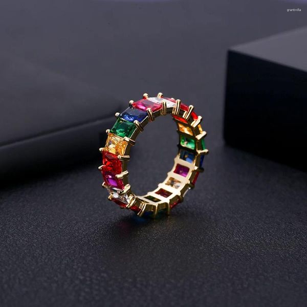 С боковыми камнями бухгалтерские модные женщины -ювелирные изделия многоцветные кубические циркониевые кольцо сияющие австрийские кристаллы для свадьбы