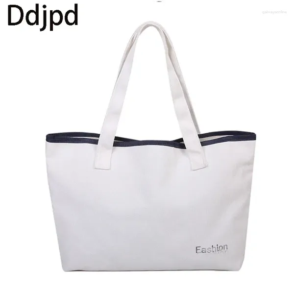 Umhängetaschen Ddjpd Ladies Canvas Mode große Kapazität Casual Handtaschen weiße Studenten Shopping