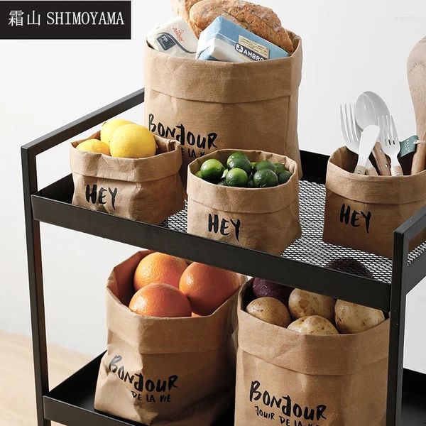 Bolsas de armazenamento Shimoyama lavável papel kraft suculentas planta florpot répot reutilizável cesto durável para desktop alimentos brinquedos de frutas organizador