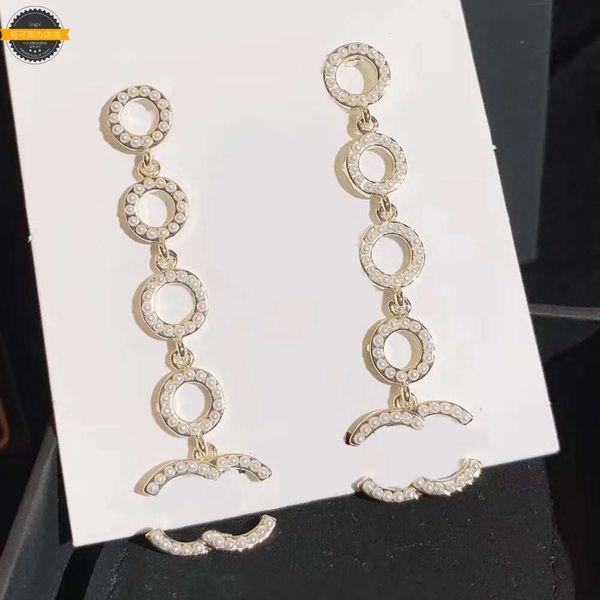 Ohrringe Designer Buchstaben Gestüt Edelstahl 18K Gold plattiert langen Ohrring Hangle Kristall Geometrische Luxus Frauen Strass -Pearl Hochzeit Jewerlry Accessoires