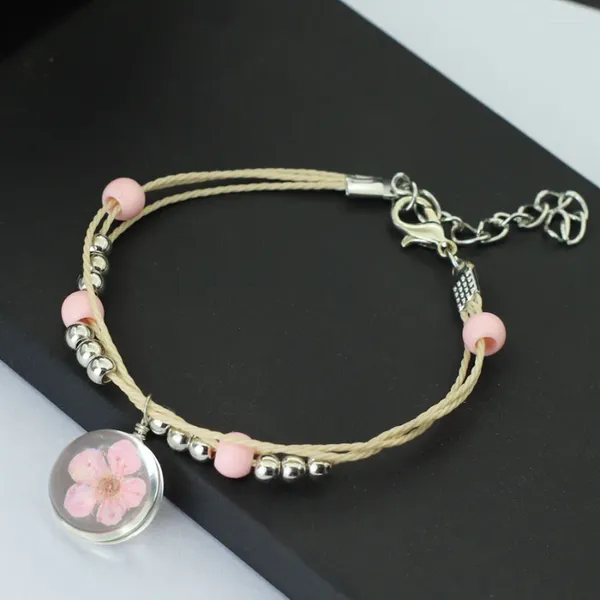 Strand Fashion Fashion Rape Bracelet Charms Pink Peach Blossom Pingente Braslet para namorada esposa do dia dos namorados Presente de joias