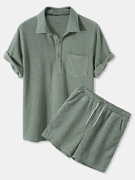 Uomo da uomo set autunno da uomo casual velluto a vellutoy camicia manica corta e pantaloncini 2 set abbigliamento 240409