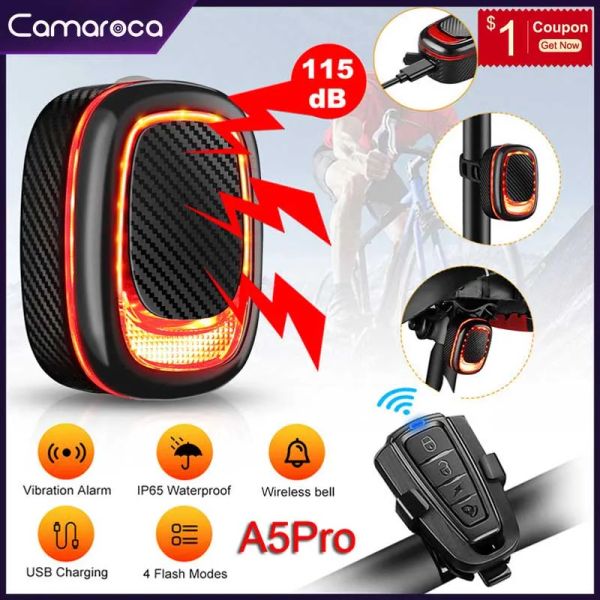 Управление Camaroca Bicycle Alarm Tailight Brular Bike Light Зарядка USB Smart Auto Тормозного зондирования