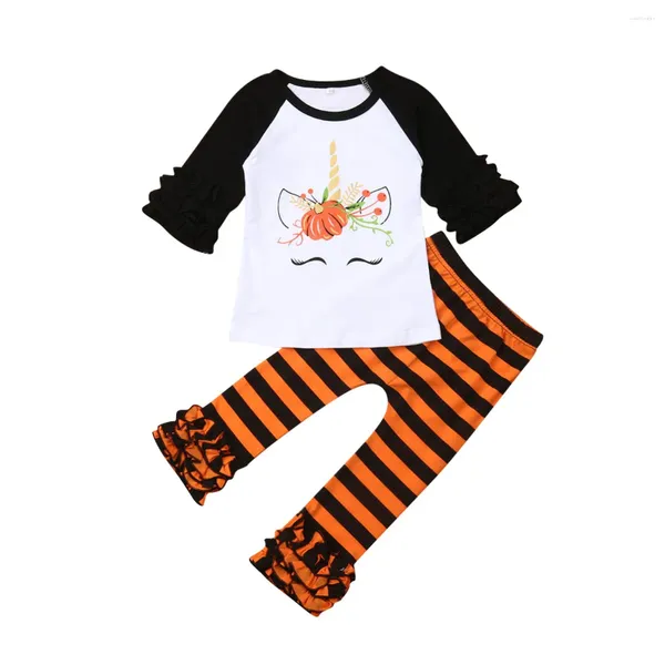 Kleidungssets Halloween-Kinderkinder Kinder Kleidung 1-6y Rüschen Langarm Cartoon T-Shirts Tops gestreifte Hosen