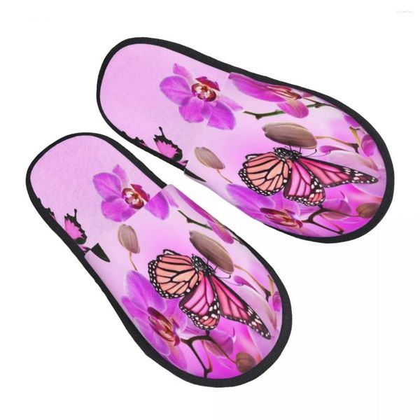 Slippers de orquídea rosa interna Butterfly Butterfly Warm Winter Home Plush Moda macia