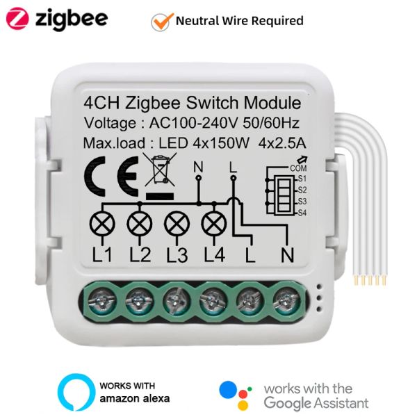 Controllo Lonsonho Tuya Smart Zigbee Switch Module Relay 1 2 3 4 Gang SmartLife Home Automation Alexa Google Assistant Alice Compatibile