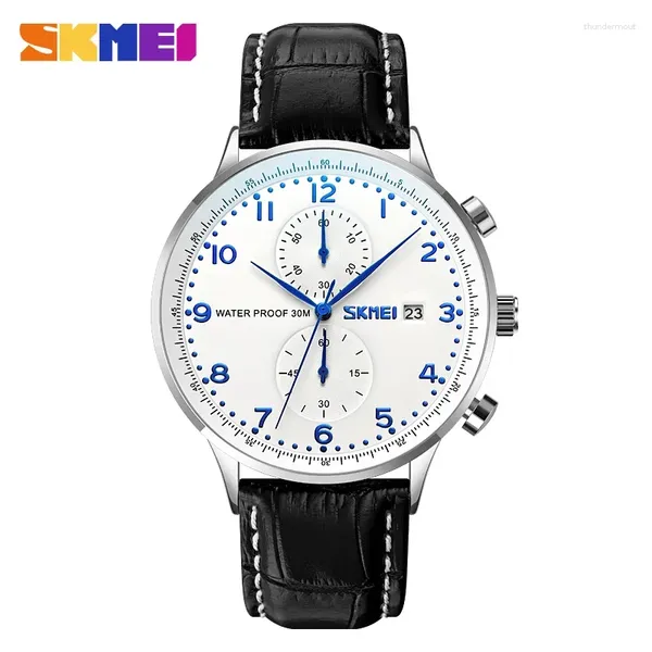 Orologi da polso skmei 9301 orologio in quarzo di lusso per uomini resistenti in pelle sport impermeabile da uomo a retroviso