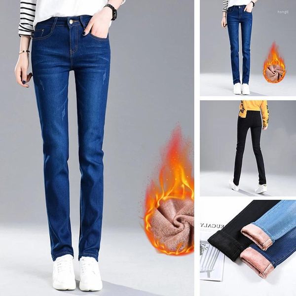 Jeans femminile autunno inverno più velluto in denim stretch slim fit maencil pantaloni chiari