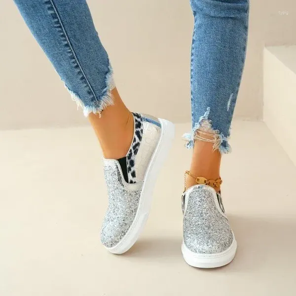 Sapatos casuais mulheres glitter malha plana damas lantejoulas vulcanizadas up tênis esportes ao ar livre 2024