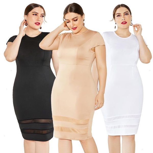Sexy Plus Plus Size Женское платье для толстых женщин Pure Color Patchwork