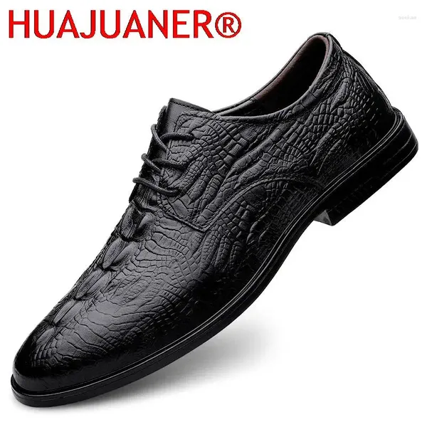 Sapatos casuais primavera outono de outono masculino de couro genuíno oxford masculino Abiye Padrão de crocodilo baile de noite vestidos longos macios