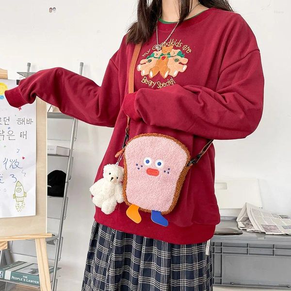 Umhängetaschen japanische Harajuku -Ins niedliche Cartoon Toast weiches Mädchen Lamm Haartasche lustige Schüler Farbe Kontrast