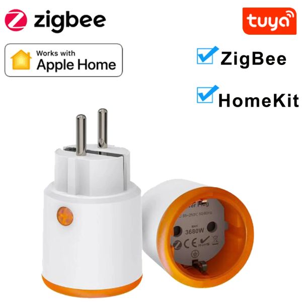 Controle homekit tuya smart zigbee 3.0 plug de energia 16a Medidor de saída UE Trabalho remoto com ZigBee2mqttt e assistente de casa tuya hub