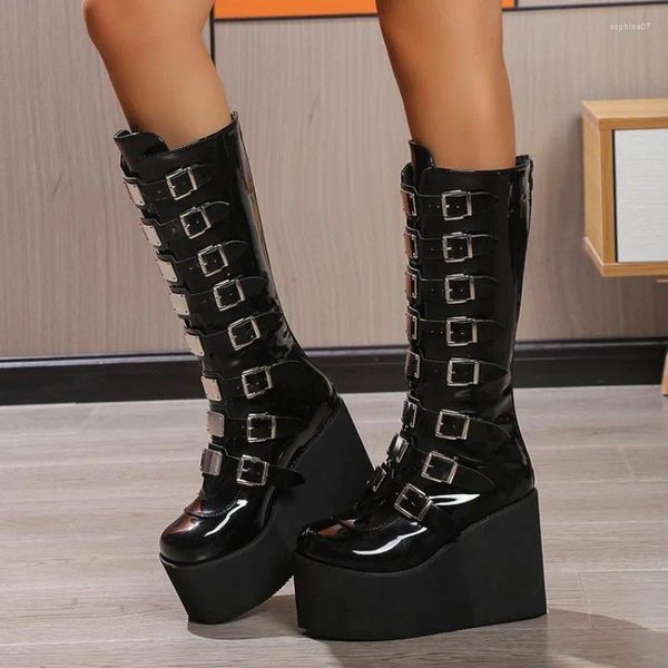 Boots Shoes for Women 2024 Buckle de alta qualidade Fuckle Fashion Fashion Back Back Round Round Platform