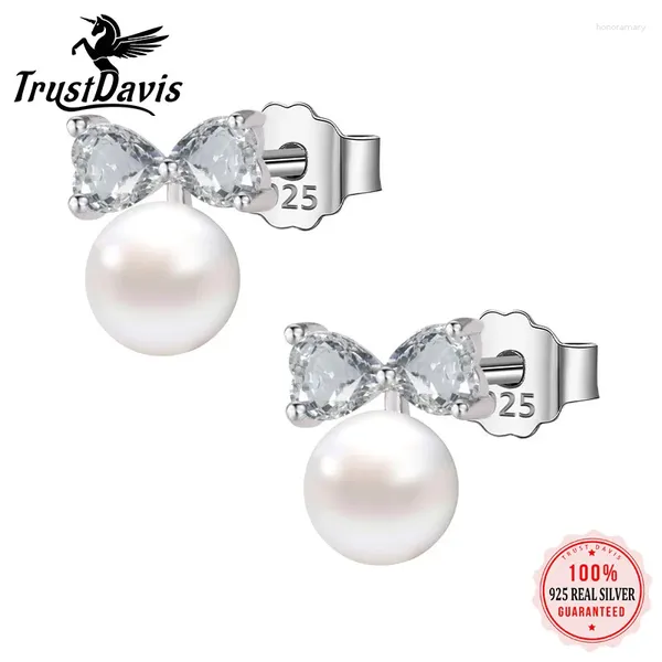Stud Ohrringe Trustdavis Luxus 925 Sterling Silber Romantic Heart Natural Pearls für Tochter Mädchen Geburtstagsgeschenk Schmuck ES011