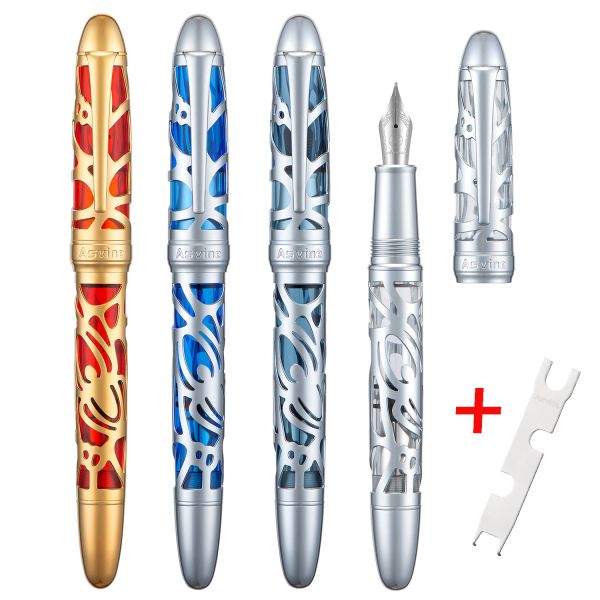 Canetas Asvine P80 Pistão -Fountain Pen Bock/Asvine EF/F/M NIB, Spider Skeleton Transparent Acrílico com Ferramenta de Cleava para Escrever Conjunto