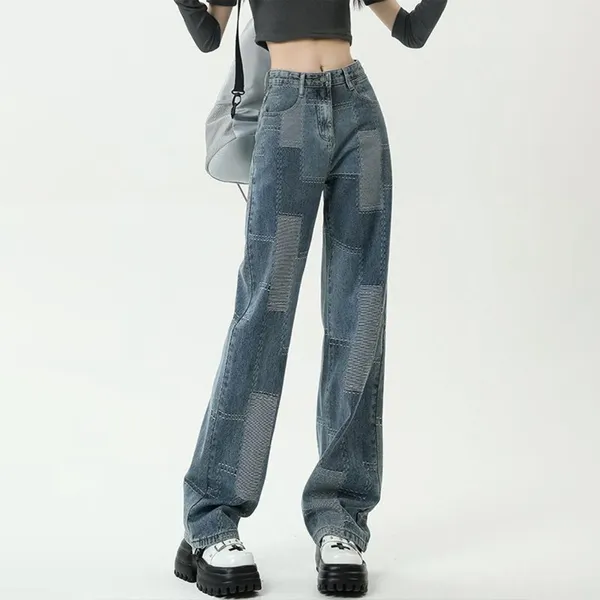 Jeans femminile primavera 2024 Design Sense jacquard gamba larga in vita alta pantaloni di pellicola seccabile
