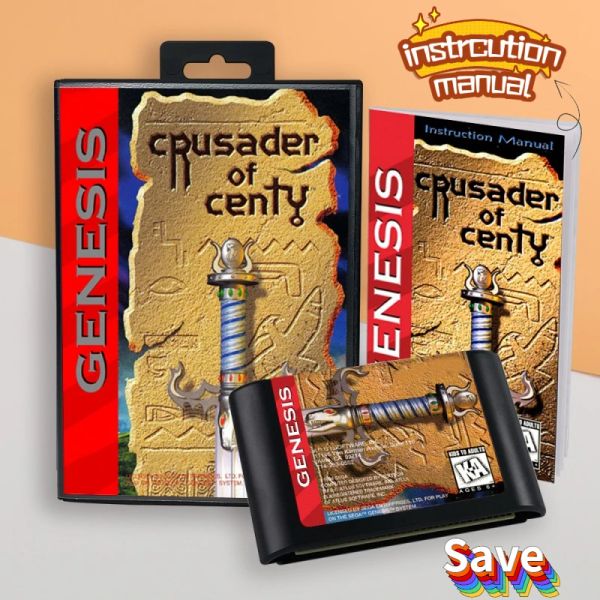 Centy Crusader için Kartlar (Batarya Kaydet) ABD Kapak 16bit MD Oyun Kartı Manuel (1 Set) Sega Genesis Megadrive Consols için