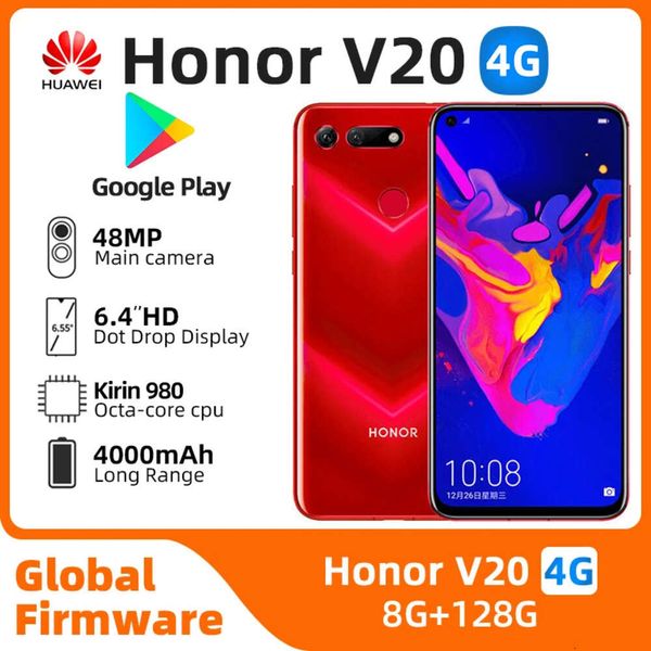 Honor V20 4G SmartMobile Телефон 48MP+25MP ЦП KIRIN 980 22.5W 4000MAH 6,4 