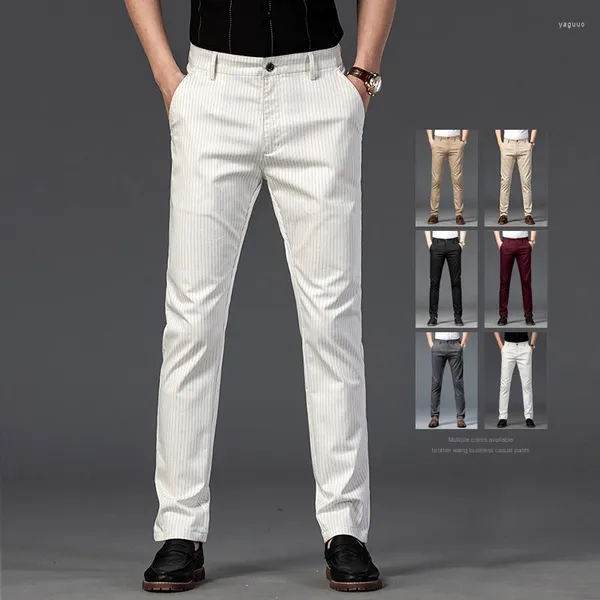 Pantaloni da uomo primavera affari dritti a strisce casual di alta qualità di alta qualità pantaloni elastici morbidi elastici kaki grigio