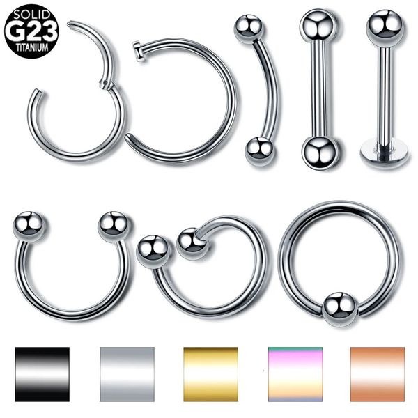 1pc Stahl Stahl schwarz nahtloser Scharnier Nasengereise Septum Clicker Piercings Lip Labret Ring Ohrknorpel Tragus Sexy Schmuck 240407