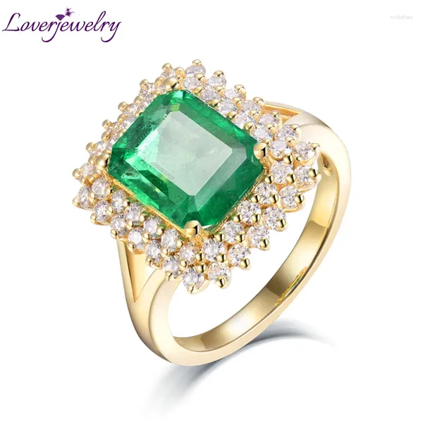 Clusterringe Liebhaber Jewelry Frauen Emerald Green Ring 7x9mm natürlicher Edelstein 18K Gelbgold Echtes Diamanten Weibliche Ewigkeit