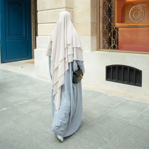 Abbigliamento etnico Ramadan Women Muslim Khimar 3 strato Hijab Scarf Turkish Dubai Chiesa Eid Preghiera Guerra Overhead Islamica Nikab Niqab