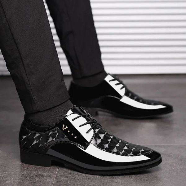 Erkek Ayakkabı Resmi Elbise Ayakkabı Siyah Pu Deri Dantel Yukarı Point Toe Business için Düğün Partisi Ofis 240410