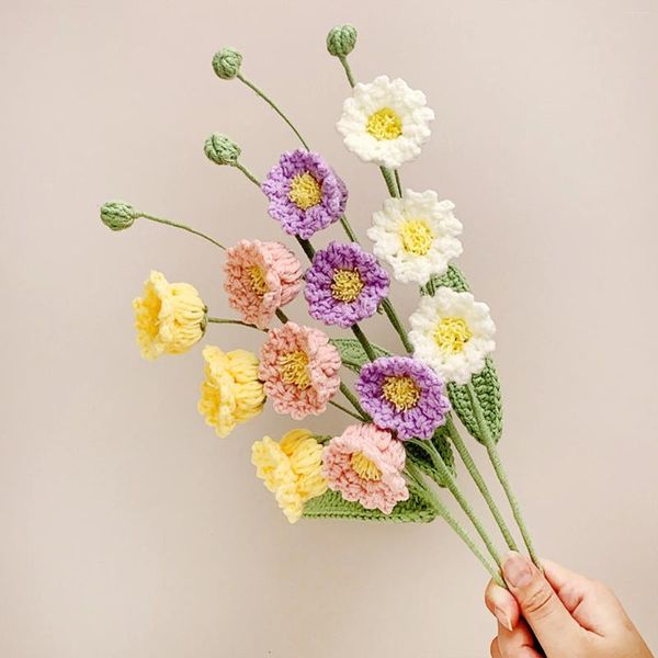 Flores decorativas tricô de crochê Buquê de flores artesanal decoração de casa multicolor Garota presente de lã de lã Criatividade Orquídea