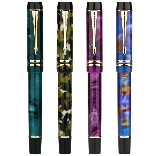 Pens Majohn M600S Çeşme Pen Selüloid Buz Kristal Mavi Mürekkep Kalem İnce Nib Premium İş Yazma Hediye Ofis Malzemeleri Kırtasiye