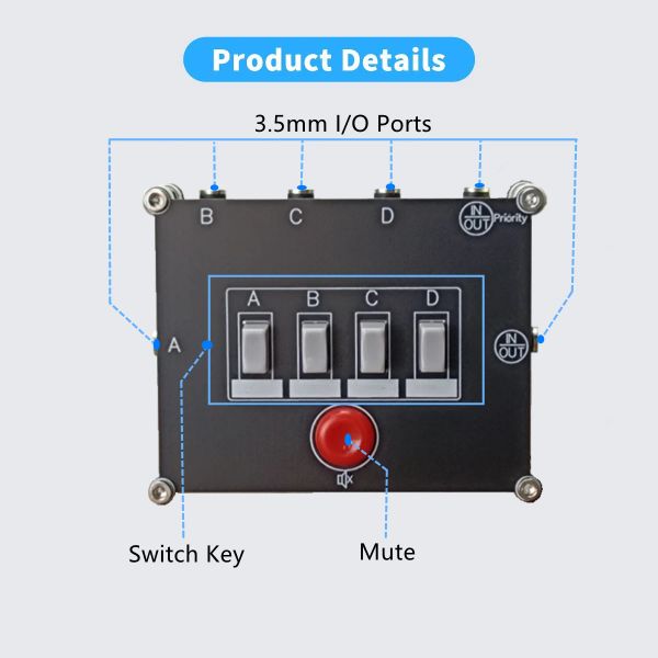 Verstärker 4way Stereo Audio Source Switch 3,5 mm AUX 1/8 Switcher Signal Eingangsauswahlauswahlsplitter Box 4 (1) in 1 (4) Out Upgrade -Version