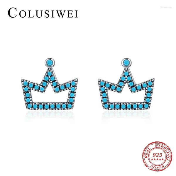 Orecchini per borchie Colusiwei Trendy Turquoise Crown Ear Pin Real 925 Sterling Silver Green for Women Wedding Engagement Fine Jewelry