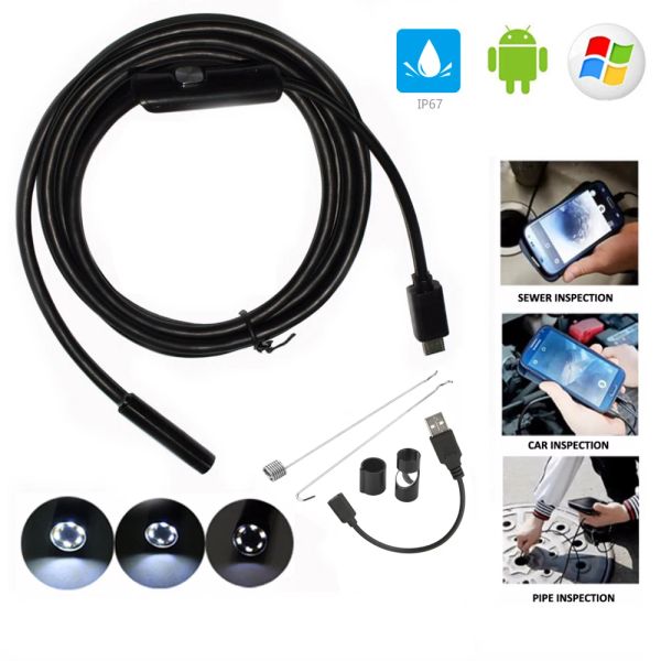 Kameras Android -Endoskopkamera 5,5 mm Objektiv 2/5/10m Kabel HD Industrielle Endoskop Mini Kamera Wasserdicht 6 LED -Licht