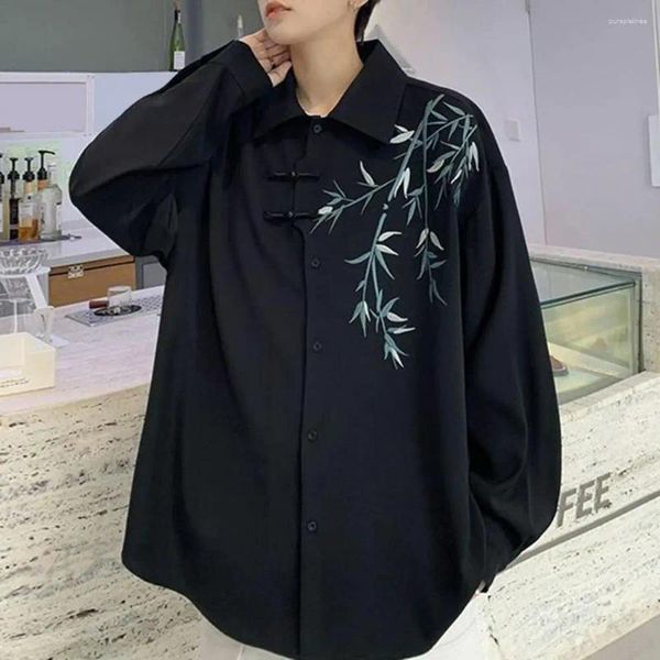 Мужские повседневные рубашки бамбуковая вышивка мужчина топ -мягкая текстура рубашка китайский стиль кардиган для ретро -танга
