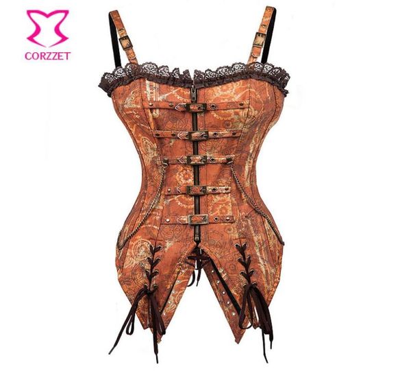 Brown vintage sexy espartilho o osso steampunk corsário Bustiers Espartilhos E Corpetes Roupas Góticas Mulheres Burlesque Roupfits4133811